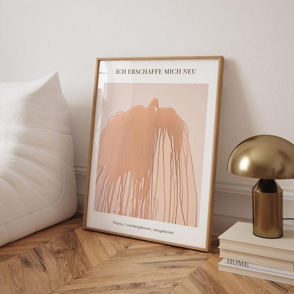 Phönix Poster beige in Bilderrahmen in Interior in Skandi Stil