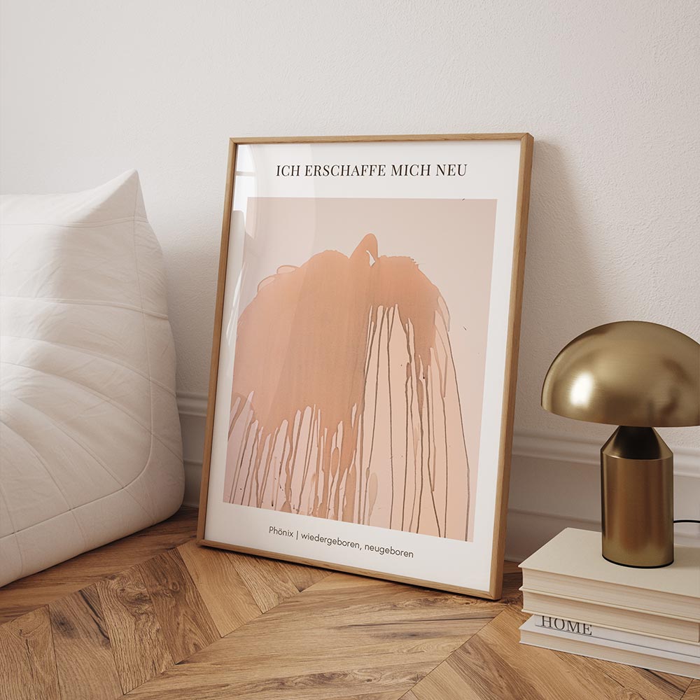 Phönix Poster beige in Bilderrahmen in Interior in Skandi Stil