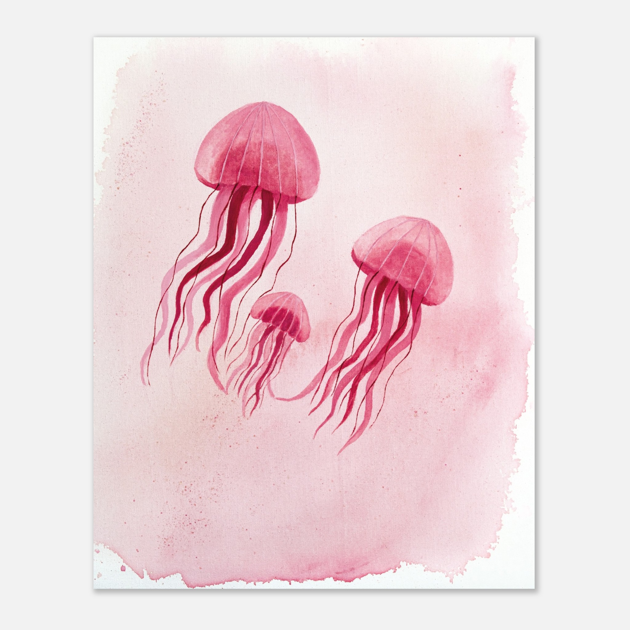 Babyzimmer Poster, 2 große rosa Quallen und eine rosa Baby Qualle, 40x50 cm