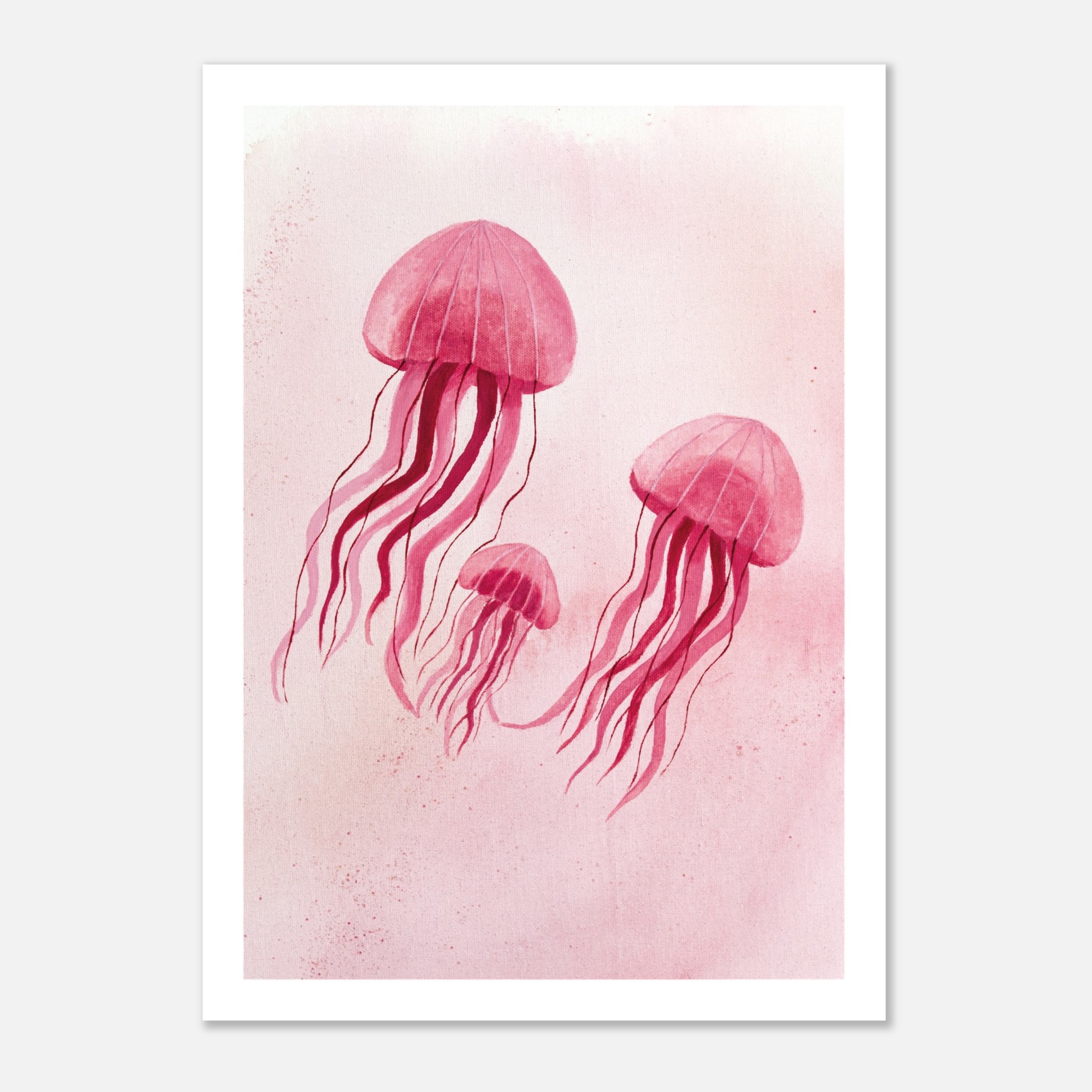 Babyzimmer Poster, 2 große rosa Quallen und eine rosa Baby Qualle, 50x70 cm