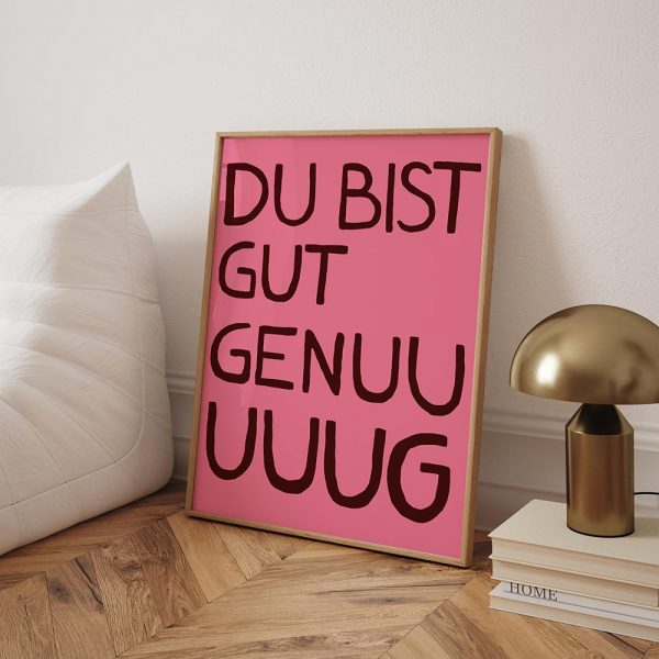 Du bist gut genug Poster, braune Schrift auf rosa Hintergrund